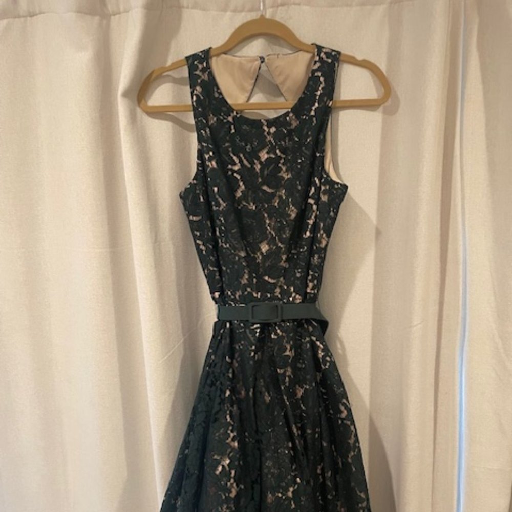 EMERALD GREEN/NUDE GUIPURE LACE DRESS - SIZE 10 - Picture 6 of 7